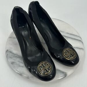 Tory Burch black patent leather Caroline pumps